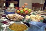 Table set with food.